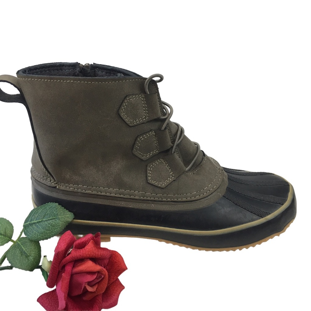 Duck Boots Comfortview Sz 10M gray black side zip elastic laces Ethan#29…